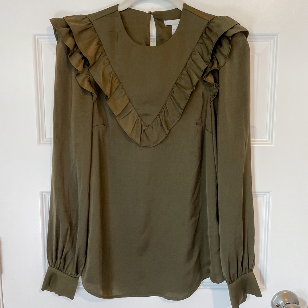 H&M olive green satin blouse - sz. 4